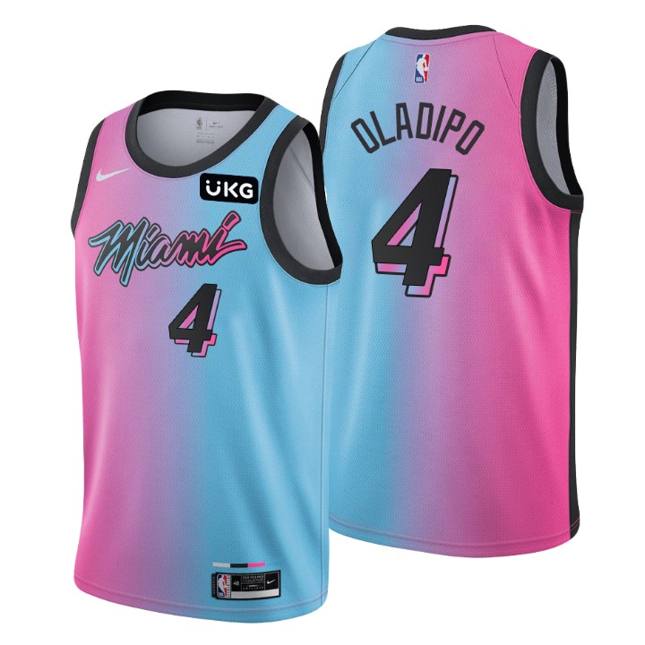Maillot Basket Miami Heat NO. 4 Victor Oladipo Swingman Bleu Rose City Edition Homme Maillot